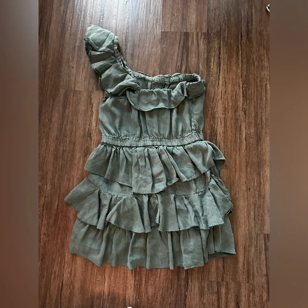 Isabel Marant Etoile One -Shoulder Ruffled Mini Dress in Sage Green. Size M. - Picture 8 of 16